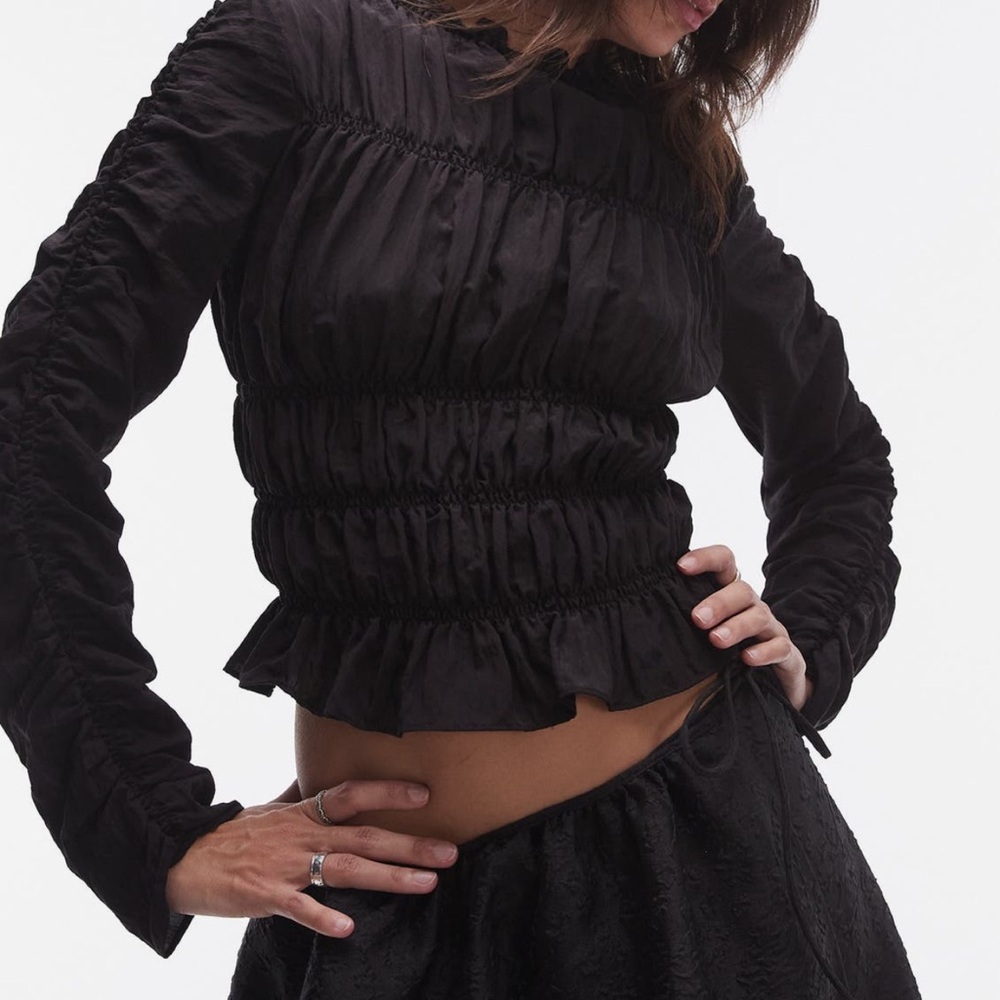 Black Ruched Topshop Long Sleeve Top